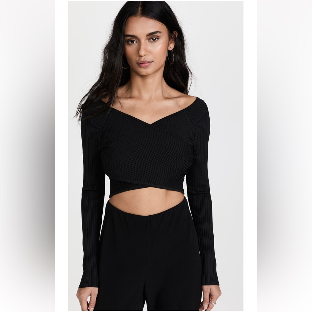 Lapointe black ribbed cross over cropped top